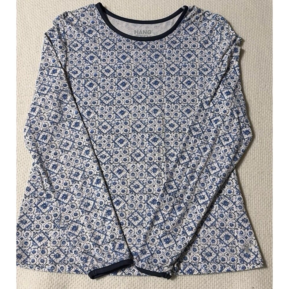 Hang Ten Women's Blue & White Pattern Long Sleeve Rash Guard / Swim Shirt Size L
